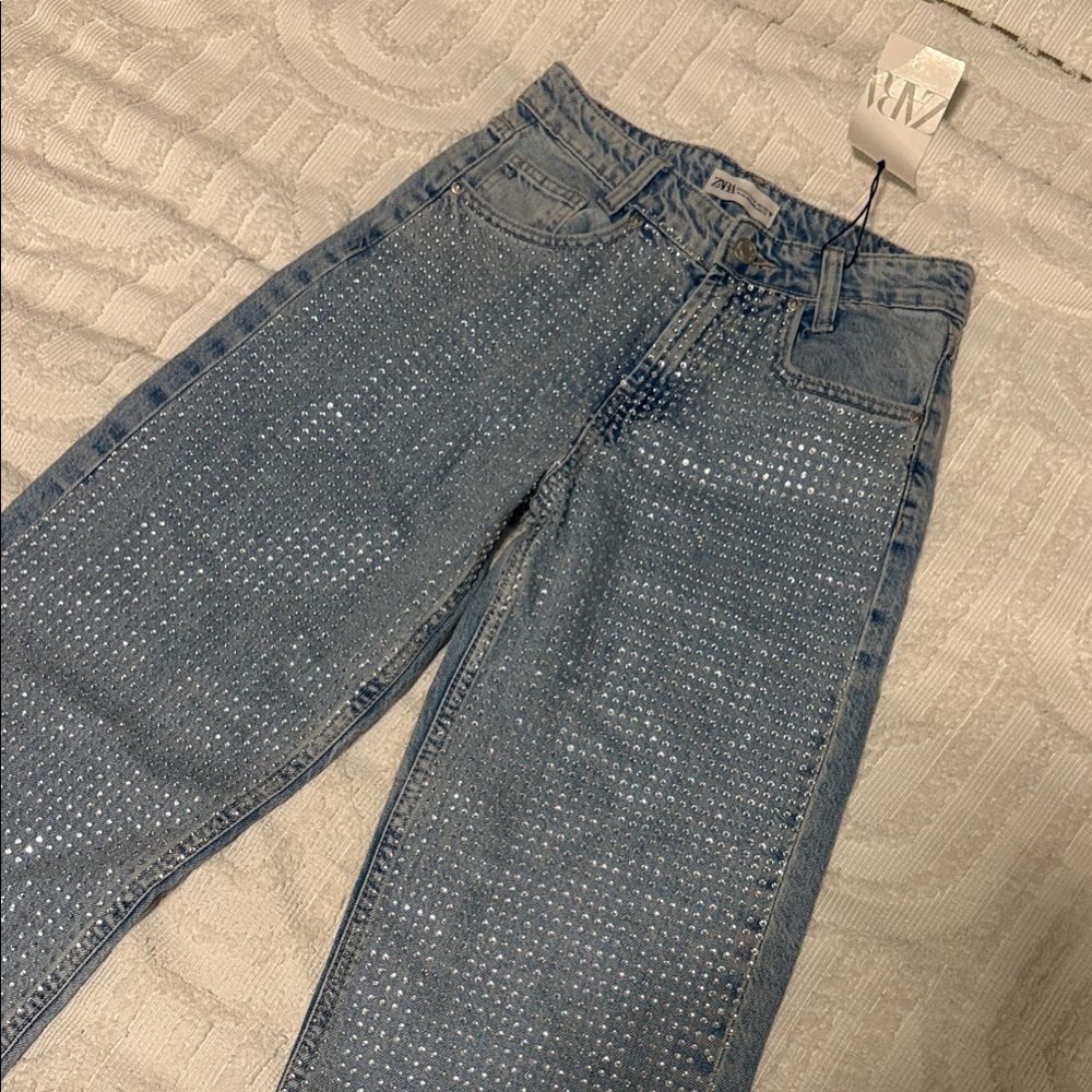 Zara Denim Jeans with Sparkling Accents